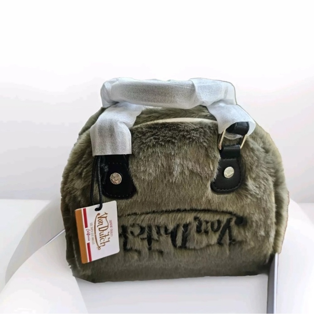 Limited Edition - Von Dutch Olive Green Flying Eye Furry Bowling Ball Satchel